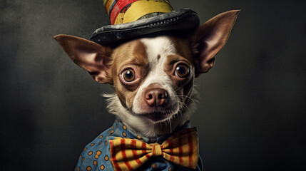 Wall Mural - Dog Dressed in Clown Hat and Bow Tie