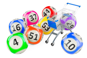 Wall Mural - Lottery balls with shopping cart, 3D rendering