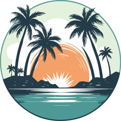 Beach with palm trees logo