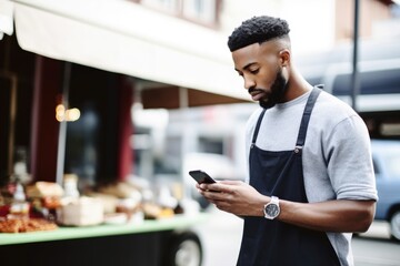 shot of a man taking orders on his cellphone while standing outside