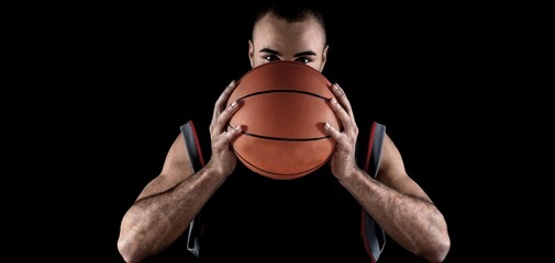 Poster - basketball ball on dark background. sport concept