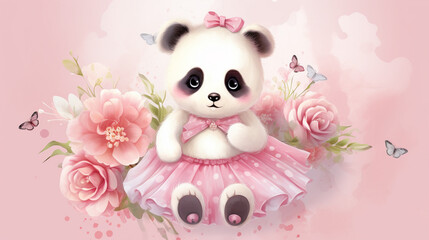 Poster - Cute Pink Panda in Ballet Shoes