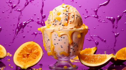 Canvas Print - Passion Fruit Ice Cream with Neon Background