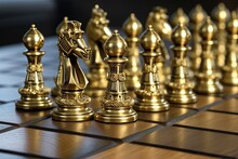 Gold Chess Pieces On The Board Generated Ai