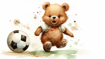 Poster - Little Bear Playing Soccer Ball Wallpaper