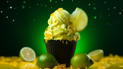 Sticker - Lime Ice Cream with Neon Background