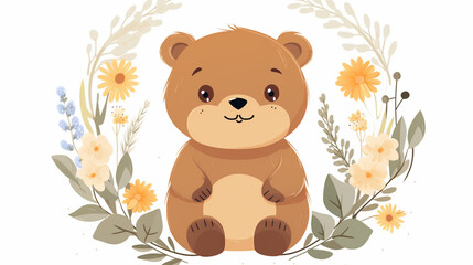 Canvas Print - Cute Teddy Bear with Flowers