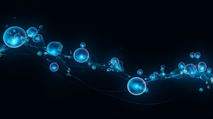 Poster - Blue Soap Bubbles Floating on Dark Background