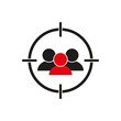 Target with audience icon. Targeting sign. Aim people concept icon. Headhunting symbol. Market segment icon. Vector illustration. EPS 10.