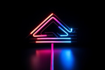 Wall Mural - colorful neon sign arrow showing forward up on a black background. arrow out of lines and lights. wallpaper background. Generative AI