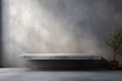 © Black Pig - blank shelf for display of presentation product with concrete Gray wall room with windows showing sunlight, in the style of minimalist background, 3D modern interior concept, AI generate
