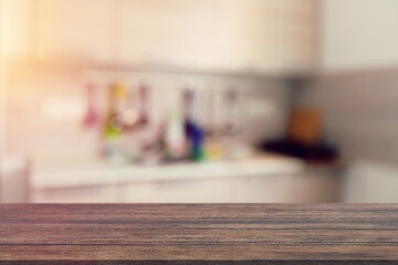 Poster - Empty wood table on modern kitchen background