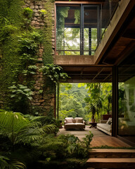 Poster - This House Features Stone Walls Along With A Garden 