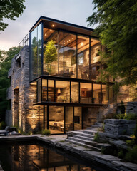 Poster - House with Stone Walls and Garden