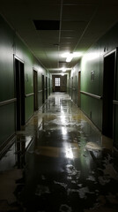 Poster - The Hallway In An Abandoned Hospital