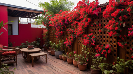 Wall Mural - Backyard with Red Flowers