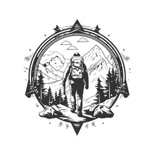 Adventurer, Vintage Logo Line Art Concept Black And White Color, Hand Drawn Illustration