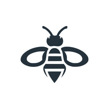 Professional Black And White Bee Logo, Suitable For A Variety Of Industries. Minimalistic Aesthetic, Isolated On A White Background. Silhouette Icon Of A Wasp. Simple Logo Of A Honeybee.