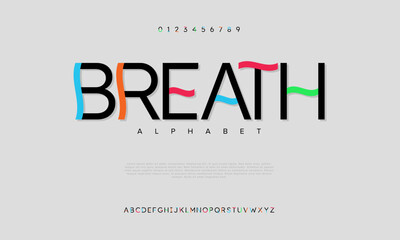 Breath creative modern urban alphabet font. Digital abstract moslem, futuristic, fashion, sport, minimal technology typography. Simple numeric vector illustration