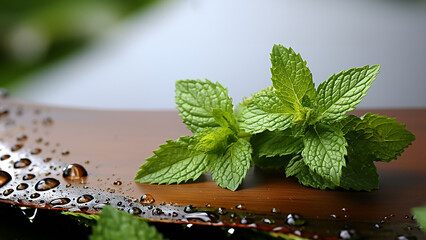 Fresh stevia leaves gracefully arranged on a rustic wooden table, epitomizing nature's pure charm and the potential for natural sweetness