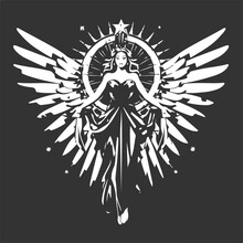 Angel Of Jewels, Vintage Logo Line Art Concept Black And White Color, Hand Drawn Illustration