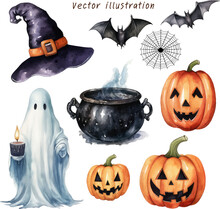 Watercolor Halloween Collection Ornament Vector Illustration