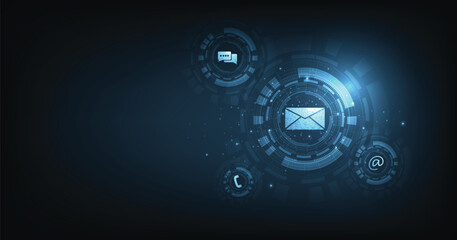 Leinwandbilder - Contact us or the Customer support hotline connect concept. call center service provider,  advice to customer help, and support services are digital on dark blue background.