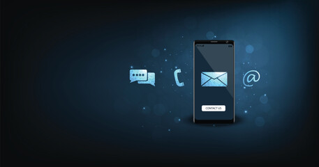 Leinwandbilder - Contact us or the Customer support hotline connect. call center service provider concept,  advice to customer help, and support services are digital on dark blue background.