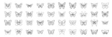 Large Collection Of Butterflies In Doodle Style. Set Of Abstract Butterfly. Simple Hand Drawn Elements For Coloring Book. Vector Illustration.