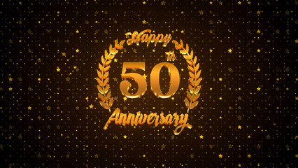 Wall Mural - Luxury Golden Shiny Happy 50th Anniversary Logo On Golden Brown Star Shape Particles Sparkle Pattern Background