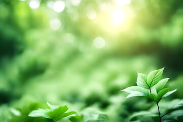 Wall Mural - Abstract blurred green color for background, Blur leaves at the health garden outdoor and white bubble focus, Generative AI
