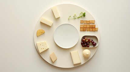 Sticker -  a plate with cheese, crackers and grapes on it.  generative ai