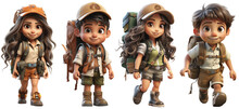 Boys And Girls Scouts On A Trekking Trip With Backpack And Boots On A Transparent Background, Generative AI