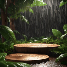 Autumn Rain Forest With Wooden Disc MADE OF AI