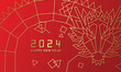 Happy chinese new year of dragon 2024 gold line art card. Zodiac dragon head greeting card for lunar new year.