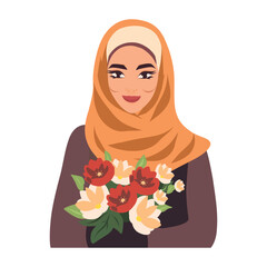 Social media avatar vector icon beautiful muslim woman. Muslim culture. Portrait of a young woman of national image. Flat vector illustration.