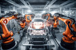 © Lubos Chlubny - Robotic arm for electronic assembly line. Smart modern factory automation using advanced machines.