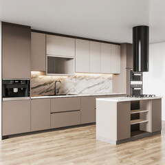 Wall Mural - 3d rendering mini kitchen with wooden cabinet and wooden floor 