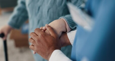 Sticker - Senior patient, nurse and holding hands for support at a nursing home in retirement. Closeup of elderly person with a caregiver for advice, empathy and kindness or help with healthcare or homecare