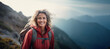 © Kalim - AI generated image of mature senior woman hiking on mountains