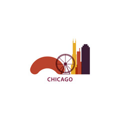 Wall Mural - USA United States Chicago cityscape skyline capital city panorama vector flat modern logo icon. US Illinois American state emblem idea with landmarks and building silhouettes