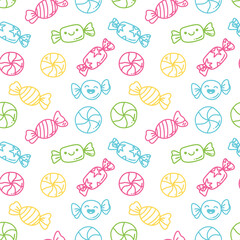 Wall Mural - cute vector seamless pattern with cartoon candy