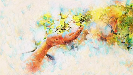 Poster - Adoring the spring magnolia flowers and softly blurred watercolor background. Loop Animation.