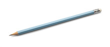 A Simple Pencil With A Blue Cover And An Eraser On The End On A White Background