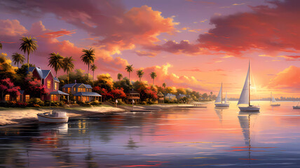 Wall Mural - sunset on the bay