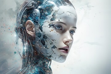 Wall Mural - artificial intelligence in the image of a girl, technologies of the future. Generative AI