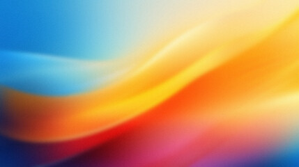 Wall Mural - a wave shaped gradient mesh illustration, modern abstract blurred blue, orange, yellow graphic element with noise. Template for advertising brochure, poster, banner, flyer or postcard. Generative AI