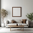 © seogi - frame mock-up in home interior background with sofa table and decor in living room natural light from window - Generative AI