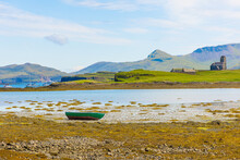The Beautiful And Remote Isle Of Canna In Summer Time With Views Across The Bay And To The Larger Isle Of Rum.   Small Isles, Scotland.  Horizontal.  Copy Space