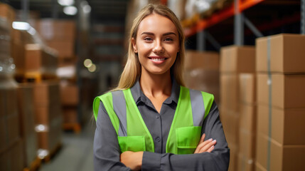 Dedicated Female Worker Managing Warehouse Inventory